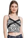 POPWINGS Women Casual Black & White Zebra Animal Print Laces Design Crop Top | Tops for Women | Tops for Women Stylish | Tops for Women