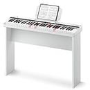 Donner Electronic Keyboard 61 Key Piano, Indicator Light Guidance Designed for Beginners, with Detachable Piano Stand, Music Stand, Supports USB-MIDI, Headphones, Sustain Pedal, AUX OUT, DK-10S White
