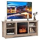 Tangkula TV Stand with 18” Electric Fireplace, for Flat Screen TVs Up to 65” with Adjustable Shelves, Fireplace TV Cabinet with Remote Control, Thermostat & Adjustable Flame Brightness