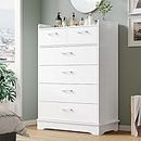 Hasuit White 6 Drawer Dresser, Wooden Storage Chest of 6 Drawers, Vertical Large Capacity Clothing Storage Organizer, Tall Dressers for Bedroom, Hallway, Entryway