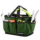 Housolution Gardening Tote Bag, Deluxe Garden Tool Storage Bag and Home Organizer with Pockets, Wear-resistant & Reusable, 14 Inch, Dark Green