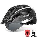 VICTGOAL Bike Helmet for Adult Men Women, Bicycle Helmet with Magnetic Goggles & Detachable Sun Visor & LED Rear Light, Mountain Bike Helmet for Cycling (XL: 23.2-24.8 inch (59-63 cm), Black White)