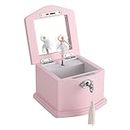 Jozen Gift Ballerina Musical Jewelry Box with Mirror for girls，Kid's Jewelry Storage Music Chest (Pink-small)