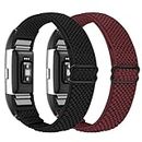 Janpso Bande élastique en Nylon Compatible avec Fitbit Charge 2 uniquement, ceinture de remplacement de sport en Nylon élastique réglable pour hommes et femmes (Noir+Bordeaux)
