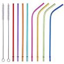 ALINK Reusable Straws, 10.5" Long Rainbow Colored Plastic Replacement Straws for 30oz 20oz YETI/RTIC Tumblers, Tervis, Ozark Trail, Starbucks, Mason Jar, Set of 8 with Cleaning Brush