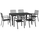 Outsunny 7 Pieces Garden Dining Set, Outdoor Patio Table and 6 Stackable Chairs, Metal Top Table with Umbrella Hole, Black
