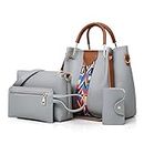 AlwaySky Women Handbag Set 4 in 1 Soft PU Leather Top Handle Bag, Tote Bag, Shoulder Bags Crossbody Bag Wallet Purse Set (Gray)
