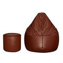 TUSA LIFESTYLE Bean Bag Chair with Stool Combo Set Without Beans (XXXL, Tan with Black Piping) Bean Bag & Footrest (Faux Leather)