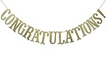 Congratulations Glitter Sign Banner- Graduation, Wedding, Retirement Party Supplies Decorations (Gold)