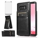 Phone Case for Samsung Galaxy Note 8 with Tempered Glass Screen Protector and Credit Card Holder Wallet Cover Stand Leather Cell Accessories Glaxay Note8 Not S8 Galaxies Gaxaly Cases Women Men Black