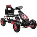 HOMCOM Children Pedal Go Kart, Raving Go Kart with Adjustable Seat, Inflatable Tyres, Shock Aborb, Handbrake, for Ages 5-12 Years - Red