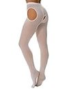 LiiYii Women's Cutout Pantyhose Tights Leggings Stockings Hosiery Seamless Yoga Pants Underwear White One Size