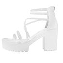 XRCQCAD Womens Sandals Summer Boho Platform Chunky Heels Strap White Sandals Outdoor Breathable Cute Casaul Beach Sandals, White, 8.5