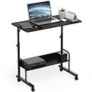SHW Height Adjustable Mobile Laptop Stand Rolling Table Cart with Shelf, Black