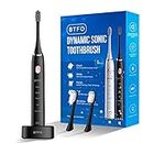 BTFO Sonic Electric Toothbrush with 5 Modes, 2pcs Replacement Brush Heads USB Rechargeable Smart Electronic Toothbrush with Holder for Adults IPX7 Waterproof Smart Timing Fast Charging (Black)
