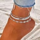 Prosy Layered Anklets Leaf Ankle Bracelet Beads Chain Crystal Summer Foot Jewelry Accessories for Women and Girls (Argent)