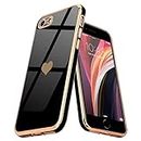 Teageo for iPhone SE 2022, SE 2020, iPhone 7 Case, iPhone 8 Case Phone Case for Women Girl Cute Love-Heart Luxury Bling Plating Soft Back Cover Camera Protection Bumper Silicone Shockproof Case, Black