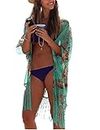 Bsubseach Women's Tassel Bikini Cover Ups Green Floral Printed Bathing Suit Kimono Cover Up Swimwear Cardigan