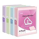 SUNEE 3 Ring Binder 1 Inch D Ring, Clear View Binder Three Slant Ring PVC-Free (Fit 8.5x11 Inches) for School Binder or Office Binder Supplies, Assorted Pastel Binder, 4 Pack