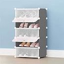 Ozoy DIY Shoe Storage Cabinet, Plastic Shoe Rack Organiser, Plastic Shoe Rack for Home, Foldable Shoe Storage with Shelves and Door for All Kinds of Shoes, Books, Toys and Clothing (5-Layer, Grey)