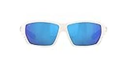 Costa Del Mar Men's Tuna Alley Rectangular Sunglasses, White/Grey Blue Mirrored Polarized-580g, 62 mm