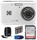 Kodak Pixpro FZ45 Digital Camera Bundle, Includes: SanDisk 32GB Memory Card, Spare Batteries, Hard Shell Camera Case and Card Reader (5 Items) (White)