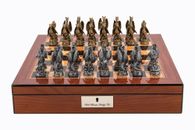 Dal Rossi Chess Set Dragon Pewter Pieces w 16 Inch Walnut Finish w Compartments