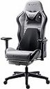 AutoFull C3 Gaming Stuhl Bürostuhl Schreibtischstuhl Gamer Stuhl 150 kg belastbarkeit mit ergonomischer Lordosenstütze, PU-Leder verstellbar, mit Fußstütze, Grau