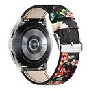 Cuir Bracelet Compatible avec Samsung Galaxy Watch 6 5 4 40mm 44mm/6 Classic 43mm 47mm/5 Pro 45mm/4 Classic 42mm 46mm/3 41mm/Active 2 Femme Homme,20mm Bracelet Cuir (Noir Fleurs Rouges)