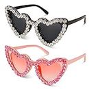 Firtink 2 pieces Vintage Love Heart Sunglasses, Ladies Women Retro Sun Glasses UV400 Sunglasses Party Festival Sunglasses for Womens