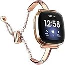 Silm Band Compatible with Fitbit Versa 4/Fitbit Sense 2 Band Cute Women, Bling Jewelry Metal Strap Replacement Compatible for Fitbit Sense/Versa 3 Women (Rose Gold)