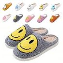 rosyclo Smile Face Slippers, Women's Retro Soft Cute Indoor Outdoor Happy Face Shoes, Cozy Trendy Plush Comfy Warm Fluffy Slip-on Home Slipper for Women Men, Light Grey, 10.5-11.5 Women/10-11 Men