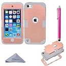 iPod Touch 7 Case, iPod Touch 6 Case, iPod Touch 5 Case, Wisdompro 3 in 1 Hybrid Soft Silicone and Hard PC Protective Cover for Apple iPod Touch 5th, 6th and 7th Generation - Grey and Rose Gold