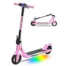 Gotrax Comet Foldable Kids Electric Scooter, 6" Solid Tire - Max 11km Range and 16km/h Max Speed, Thumb-Throttle Control with Music Speaker & RGB Pedal Lights for Kid Over 6 Years Old, Pink