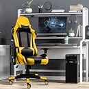 ROSE® Up Gamer Multi-Functional Footrest Ergonomic Gaming Chair with Lumbar Support | Adjustable Back Rest | Fixed Arm Rest | Ergonomic High Back Chair | Metal Frame & Pu Leather (Yellow & Black)