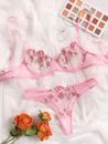2pcs Lingerie Set Sexy Floral Embroidery Underwear Transparent Lace