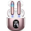 Wireless Earbuds, Bluetooth Headphones 5.3 Stereo Bass, 2024 New Bluetooth Earbuds with 4 HD ENC Noise Cancelling Mics, 50H Playtime Wireless Earphones IP7 Waterproof, LED Display Ear Buds, Rose Gold