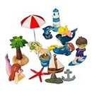 Moira Pack of 15 pcs Beach Theme Miniature Items with Sand for Dollhouse Decor, Model Making, Craft Activity, Cake Topper, Plant Decoration, Fairy Gardens, Terrarium, Aquariums