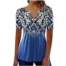 SMIDOW Plus Size Tunic Tops for Women Trendy 2024 Boho Floral Shirts Short Sleeve Notch v Neck t-Shirt Graphic Tees Blouse