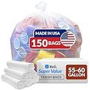 Reli. SuperValue Trash Bags (150 Count Bulk), Made in USA - Clear Heavy Duty 55 Gallon - 60 Gallon Garbage Bag
