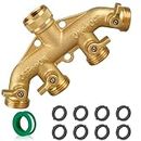 Garden Hose Splitter 4 Way, 3/4" Water Splitter with 8 Gaskets and 1 Seal Tape, 4 Way Independent Valve Heavy Duty Brass Body Garden Hose Connector for Gardens, Home Life, Household Use