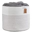 INDRESSME XL Large Cotton Rope Basket - Books and Clothes Storage Basket in Bedroom Pillows Storage Bins Woven Blankets Basket, with Handles for Nursery Toys Home Décor Warm White 17" x 17" x 14.7"