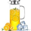 Auxmeware - Heat Resistant Glass Pitcher with Lid and Spout, Glass Iced Tea Pitchers Beverage Pitchers for Fridge, Glass Water Pitcher and Carafe 1000ml/34oz