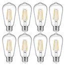Ascher Vintage LED Edison Bulbs, 6W, Equivalent 60W, Non-Dimmable, Warm White 2700K, ST58 Antique LED Filament Bulbs with 80+ CRI, E26 Medium Base, Clear Glass, Pack of 8