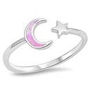Pink Simulated Opal Moon Star Adjustable Ring Sterling Silver 925 Size 5