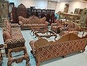 Aarsun Rosewood Wooden Maharaja Style Sofa Set | Wood Couch | Wooden Living Room Furniture 14 Seater Sofa Set (Multicolour)