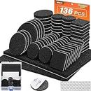 Felt Furniture Pads-136 Pieces Felt Pads for Furniture Black 5mm Thick, Floor Savers for Furniture Anti Scratch, Best Floor Protectors with Case for Hardwood Floors