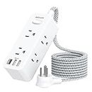 Power Strip Surge Protector, 5Ft Extension Cord, 6 Outlets with 3 USB Ports(1 USB C Outlet), 3-Side Outlet Extender, Wall Mount, Compact for Travel, Home, School, College Dorm Room and Office