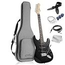 Ashthorpe 39-Inch Electric Guitar (Black-Black), Full-Size Guitar Kit with Padded Gig Bag, Tremolo Bar, Strap, Strings, Cable, Cloth, Picks