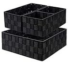Nicunom 4 Pack Woven Storage Box Cube Basket Bin Container Box, Nylon Storage Basket for Closet, Dresser, Drawer, Shelf, Office Divider Organizer Bins, Black
